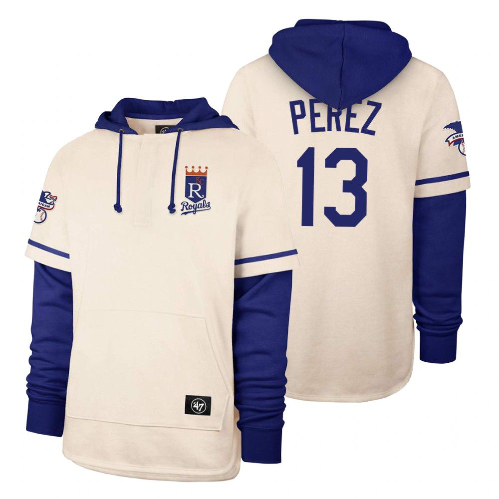 Men Kansas City Royals #13 Perez Cream 2021 Pullover Hoodie MLB Jersey->kansas city royals->MLB Jersey
